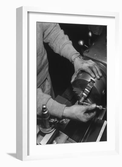 Hands of Lathe Worker-Ansel Adams-Framed Art Print
