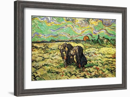 Two Peasant Women Digging in Field with Snow-Vincent van Gogh-Framed Art Print