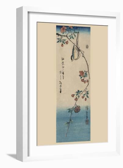 Small Bird on a Branch of Kaidozakura (Kaido Ni Shokin)-Ando Hiroshige-Framed Art Print