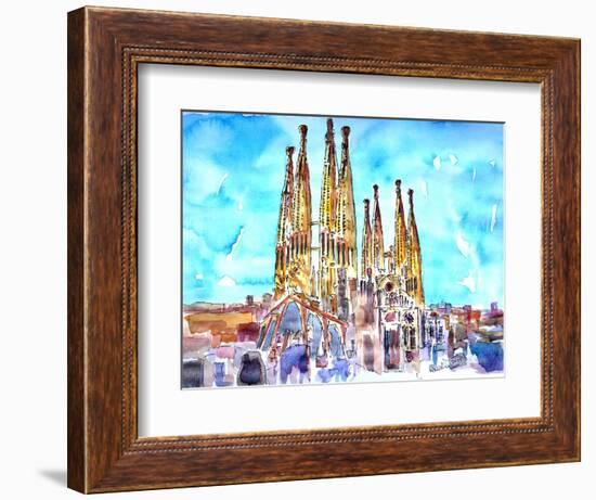 Sagrada Famila in Barcelona with Blue Sky-Markus Bleichner-Framed Art Print