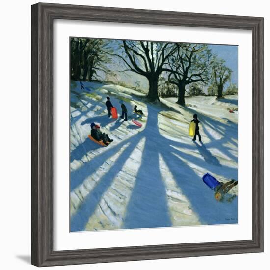 Winter Tree, Snow Sledgers, Calke Abbey, Derby-Andrew Macara-Framed Giclee Print