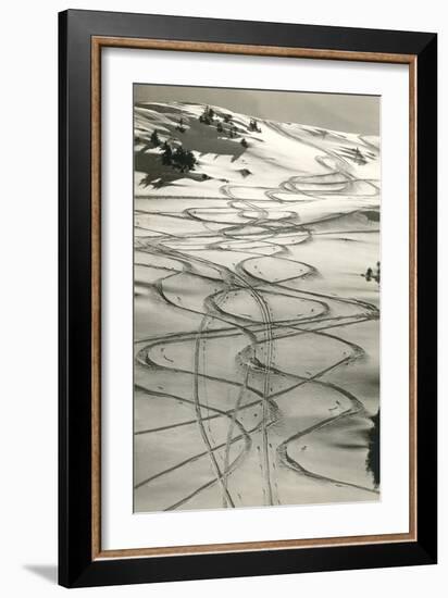 Ski Trails in Snow-null-Framed Art Print