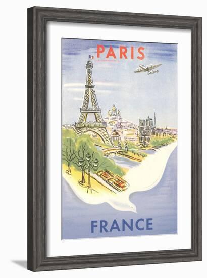 Airplane Flying over Paris, France-null-Framed Art Print