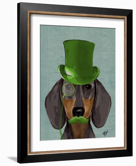 Dachshund with Green Top Hat Black Tan-Fab Funky-Framed Art Print