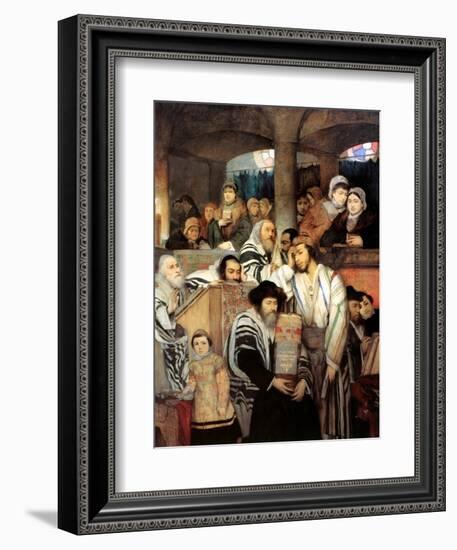 Jews Praying in the Synagogue on Yom Kippur, 1878-Maurycy Gottlieb-Framed Giclee Print