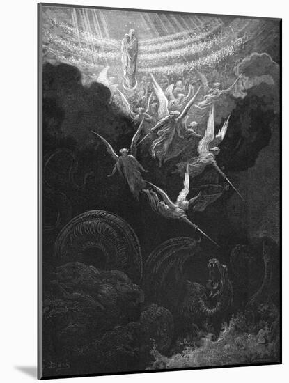 The Archangel Michael and His Angels Fighting the Dragon, 1865-1866-Gustave Doré-Mounted Giclee Print