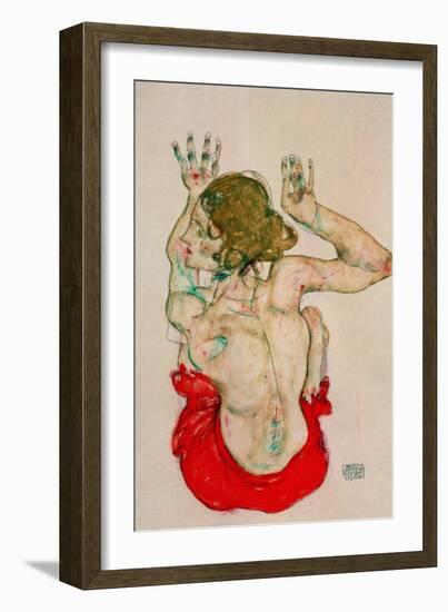 Female Nude Seated on Red Drapery-Egon Schiele-Framed Giclee Print