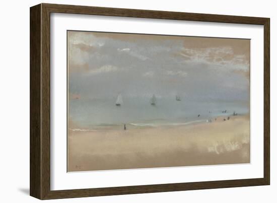 Au bord de la mer, sur une plage, trois voiliers au loin-Edgar Degas-Framed Giclee Print