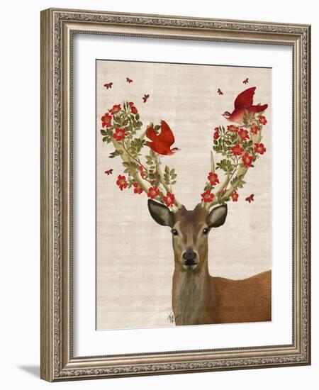 Deer and Love Birds-Fab Funky-Framed Art Print