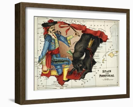 Map Of Spain and Portugal Represented As a Matador and Bull-Lilian Lancaster-Framed Giclee Print