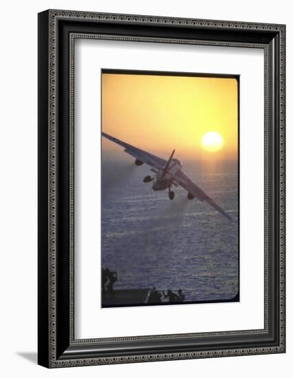 Jet Plane, A4D Skyhawk, Taking Off From USS Independence at Sunrise over Mediterranean Sea-John Dominis-Framed Photographic Print