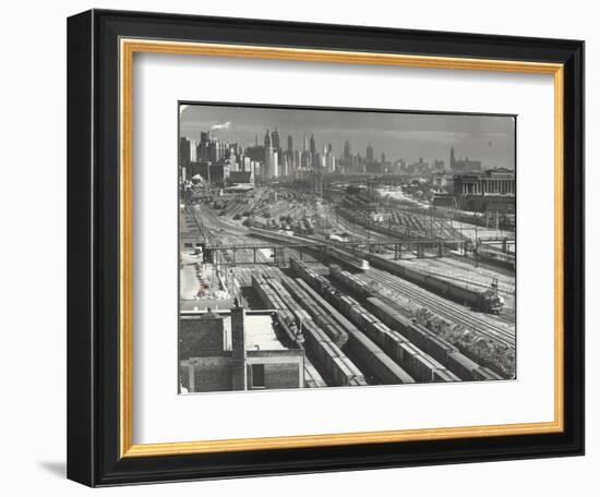 Aerial View Overlooking Network of Tracks for 20 Major Railroads Converging on Union Station-Andreas Feininger-Framed Photographic Print