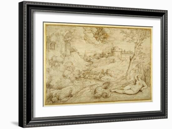 Landscape with Roger and Angelica, from 'Orlando Furioso', X, after Titian-Domenico Campagnola-Framed Giclee Print