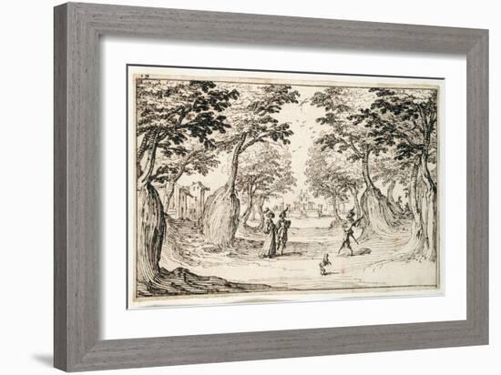 A Fine Lady and Gentleman Dancing in the Woods to a Lute, a Chateau in the Distance-Jacques Callot-Framed Giclee Print