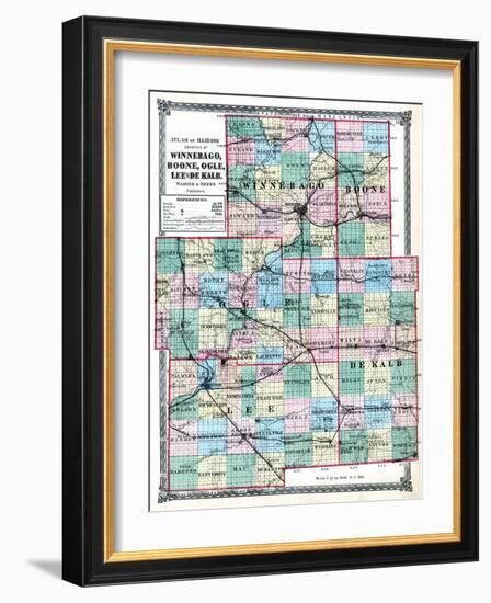 1875, Winnebago, Boone, Ogle, Lee and De Kalb Counties Map, Illinois, United States-null-Framed Giclee Print