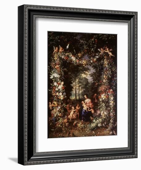 Holy Family with Wreath of Fruit and Flowers-Jan Brueghel the Elder-Framed Giclee Print