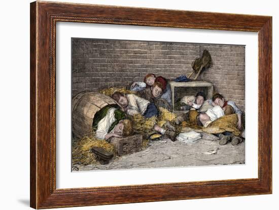 Homeless Street Boys Sleeping in an Alley in New York City, 1890s-null-Framed Giclee Print