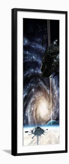 A Spacecraft Arrives at the Docking Station on an Enormous Gas Giant-null-Framed Art Print