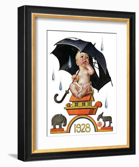 "Raining on Baby New Year,"December 31, 1927-Joseph Christian Leyendecker-Framed Giclee Print