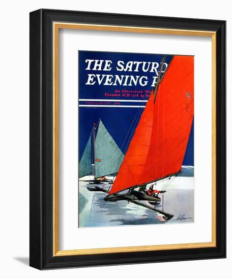 "Iceboats Racing," Saturday Evening Post Cover, February 18, 1939-Ski Weld-Framed Giclee Print