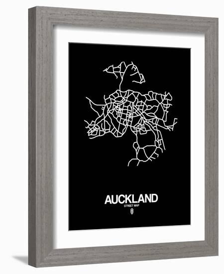 Auckland Street Map Black-NaxArt-Framed Art Print