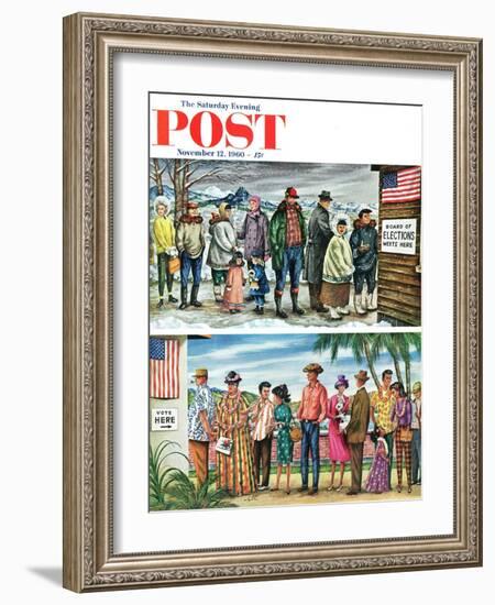 "First Vote in the New States," Saturday Evening Post Cover, November 12, 1960-Constantin Alajalov-Framed Giclee Print