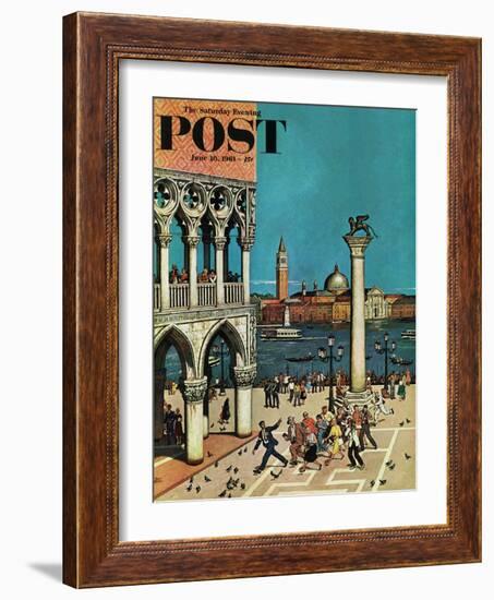 "American Tourists in Venice," Saturday Evening Post Cover, June 10, 1961-Amos Sewell-Framed Giclee Print