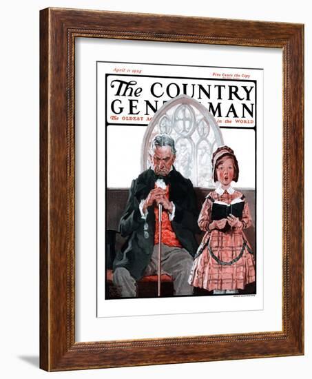 "Grandpa Sleeps, Girl Sings in Church," Country Gentleman Cover, April 11, 1925-William Meade Prince-Framed Giclee Print