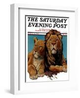 "Lion Couple," Saturday Evening Post Cover, March 19, 1932-Lynn Bogue Hunt-Framed Giclee Print