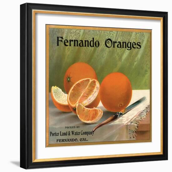 Fernando Oranges Brand - Fernando, California - Citrus Crate Label-Lantern Press-Framed Art Print