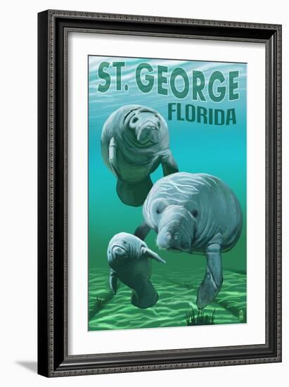 Manatees - St. George, Florida-Lantern Press-Framed Art Print