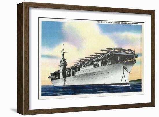 View of Uss Ranger Aircraft Carrier and Planes-Lantern Press-Framed Art Print