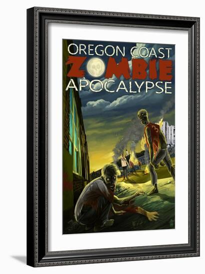 Oregon Coast - Zombie Apocalypse-Lantern Press-Framed Art Print