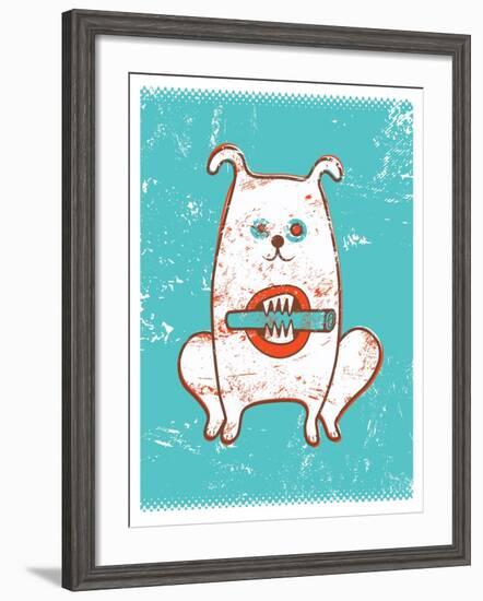 Funny Dog with Stick-ZOO BY-Framed Art Print