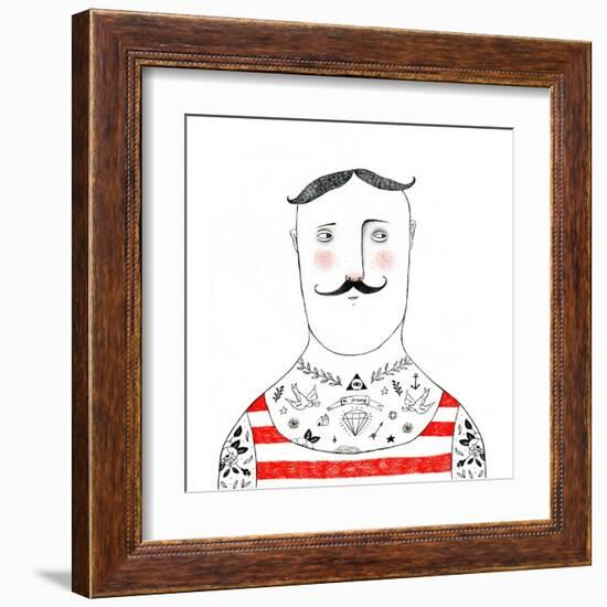 Tattoed Man Pencil Drawing-lenaer-Framed Art Print