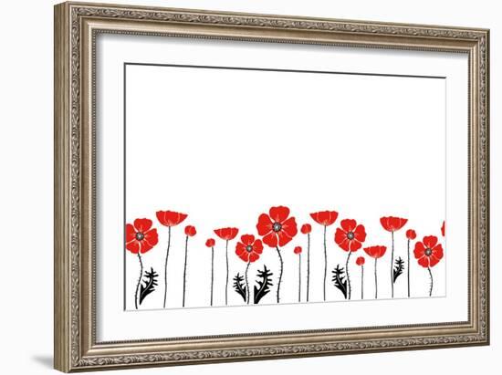 Stylish Red and Black Poppies on White Background-Alisa Foytik-Framed Art Print