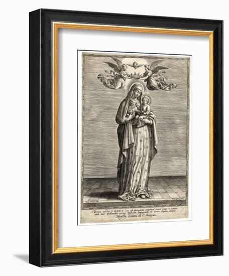 Depicted Showing the Infant Jesus a Single Rose-Hieronymus Wierix-Framed Art Print