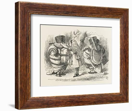 Alice Ties Armour on to Tweedledee and Tweedledum-John Tenniel-Framed Art Print