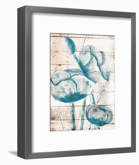 White Wood Blue Florals Mate-Jace Grey-Framed Art Print