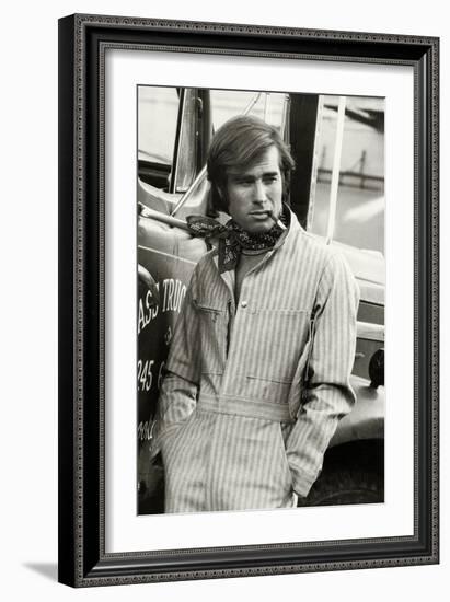 Man in Striped Denim Jumpsuit and Bandana Leaning Against a Truck with a Cigarette-Bruce Weber-Framed Premium Giclee Print