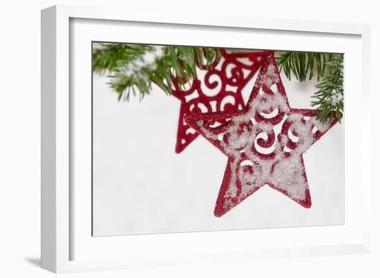 Red Christmas Star with Snow-Cora Niele-Framed Giclee Print