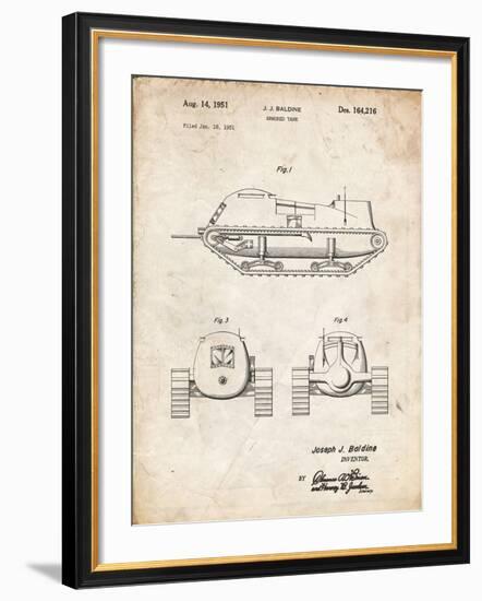 PP705-Vintage Parchment Armored Tank Patent Poster-Cole Borders-Framed Giclee Print