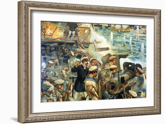 Naval Battle Between Russian and Japanese Fleets, Russo-Japanese War, 1904-5-null-Framed Giclee Print