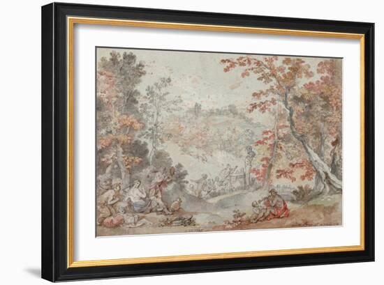 Italian Fall Landscape with Monte Porzio and an Offering to Pan, 1763-Charles Joseph Natoire-Framed Giclee Print