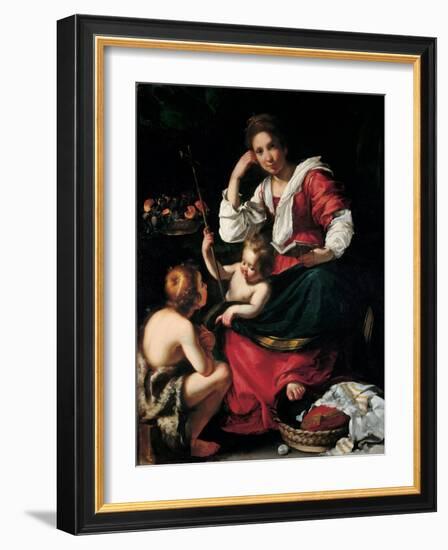 Virgin and Child with John the Baptist as a Boy, C. 1620-Bernardo Strozzi-Framed Giclee Print