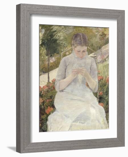 Young Woman Sewing in the Garden, 1880-1882-Mary Cassatt-Framed Giclee Print