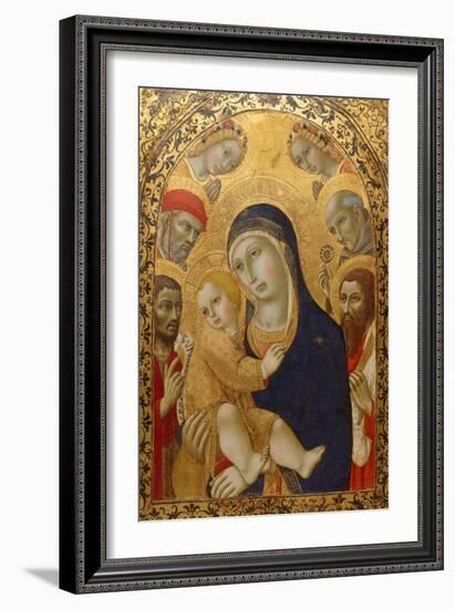 Madonna and Child with Saints Jerome, John the Baptist, Bernardino and Bartholomew, Ca 1450-1475-Sano di Pietro-Framed Giclee Print