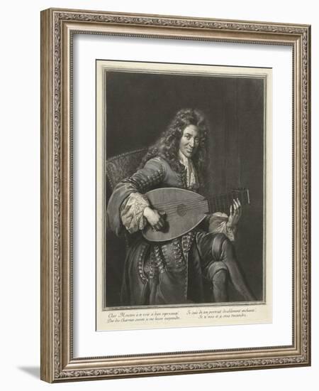 Portrait of the Lutenist and Composer Charles Mouton (C. 1626-171), Ca. 1695-Gerard Edelinck-Framed Giclee Print