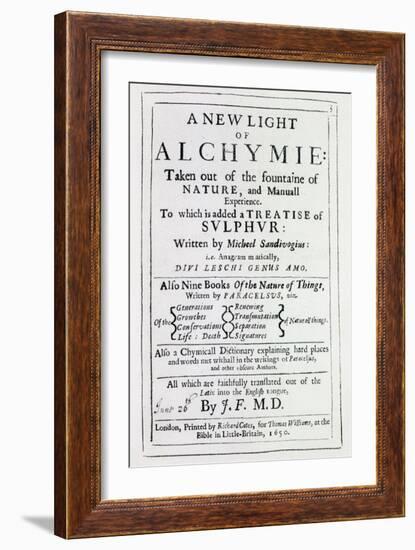 Title Page to the English Edition of 'A New Light on Alchemy' by Michal Sedziwoj, 1650-English School-Framed Giclee Print