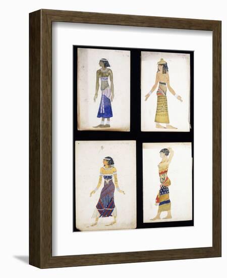 Egyptian Costume Designs for a Dancer, a Musician, Ta-Or, and Cleopatra's Sister-Leon Bakst-Framed Giclee Print